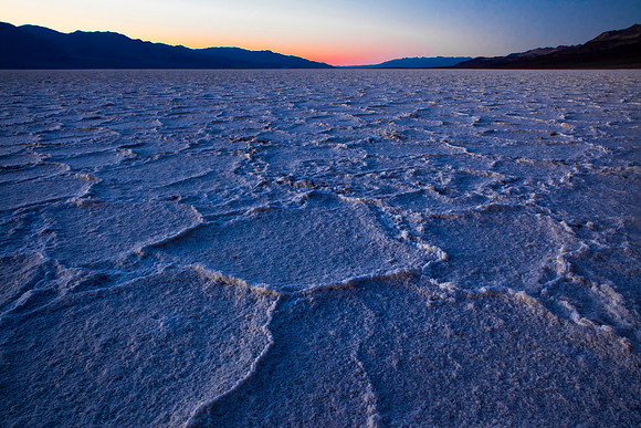 Badwater Basin, the lowest point in North America, with an elevation of 279 ft below sea level, Death Valley National Park, Inyo County, California.