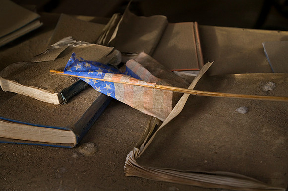 Desk in the old, abandon schoolhouse — the ghost town of Bodie, State Historic Park, Bodie, California.